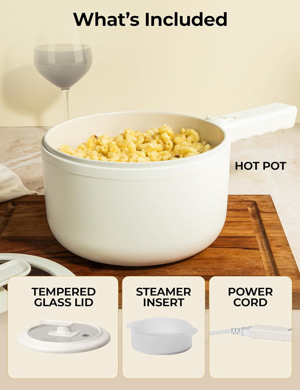 Ceramax Electric Hot Pot 1.5L Nonstick Ceramic Skillet Pan, Electric pot Mini Cooker with Lid, Hot Pot Electric Steamer for Frying Eggs Ramen, Electric Skillet, As Seen on TV