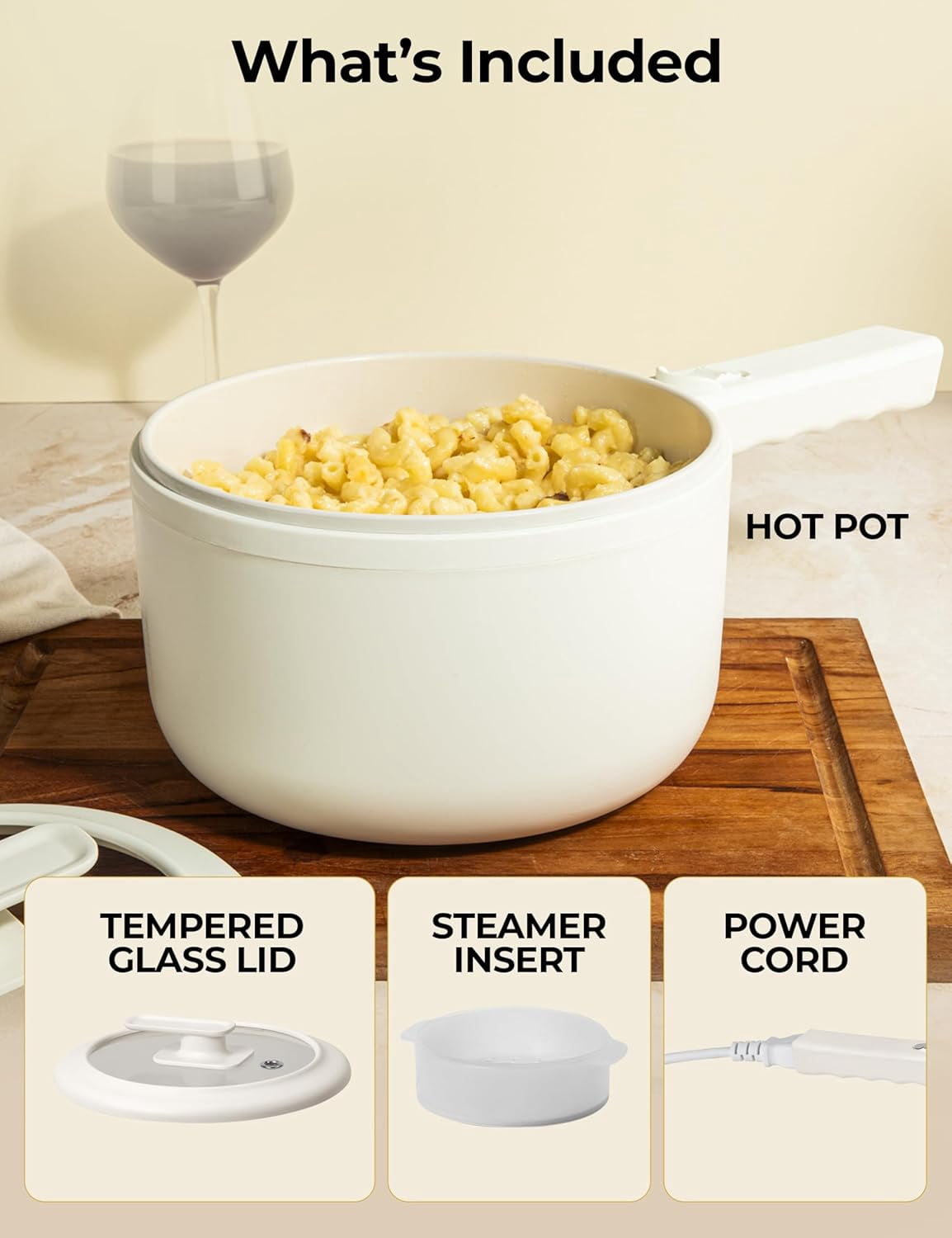 Ceramax Electric Hot Pot 1.5L Nonstick Ceramic Skillet Pan, Electric pot Mini Cooker with Lid, Hot Pot Electric Steamer for Frying Eggs Ramen, Electric Skillet, As Seen on TV