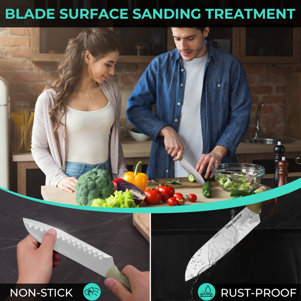 HAUSHOF Colorful Kitchen Knife Set 5 PCS, Non-Stick Coated Stainless Steel Blades with Sheaths, Ergonomic Grip, Gift for Mom Dad Wife, Camping BBQ Everyday Cooking, Chopping