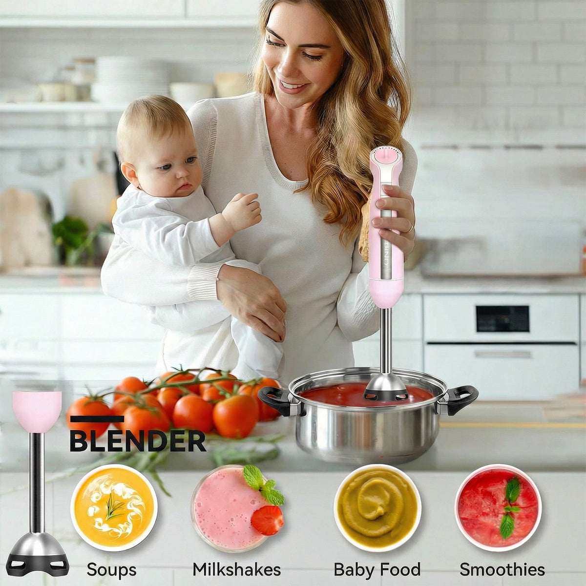 LINKChef Immersion Blender, 1000W 20-Speed 5-in-1 Hand Blender with Turbo Mode, Scratch-Resistant Stick Blender for Baby Food, Ice & Smoothie(Black)