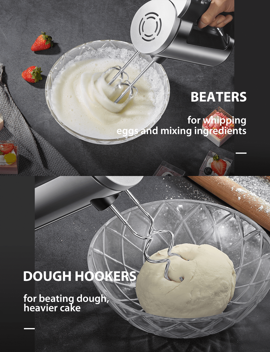 Hand Mixer with Storage Box, 5 Speeds and Turbo, FOHERE Electric Egg Beater with 6 Accessories