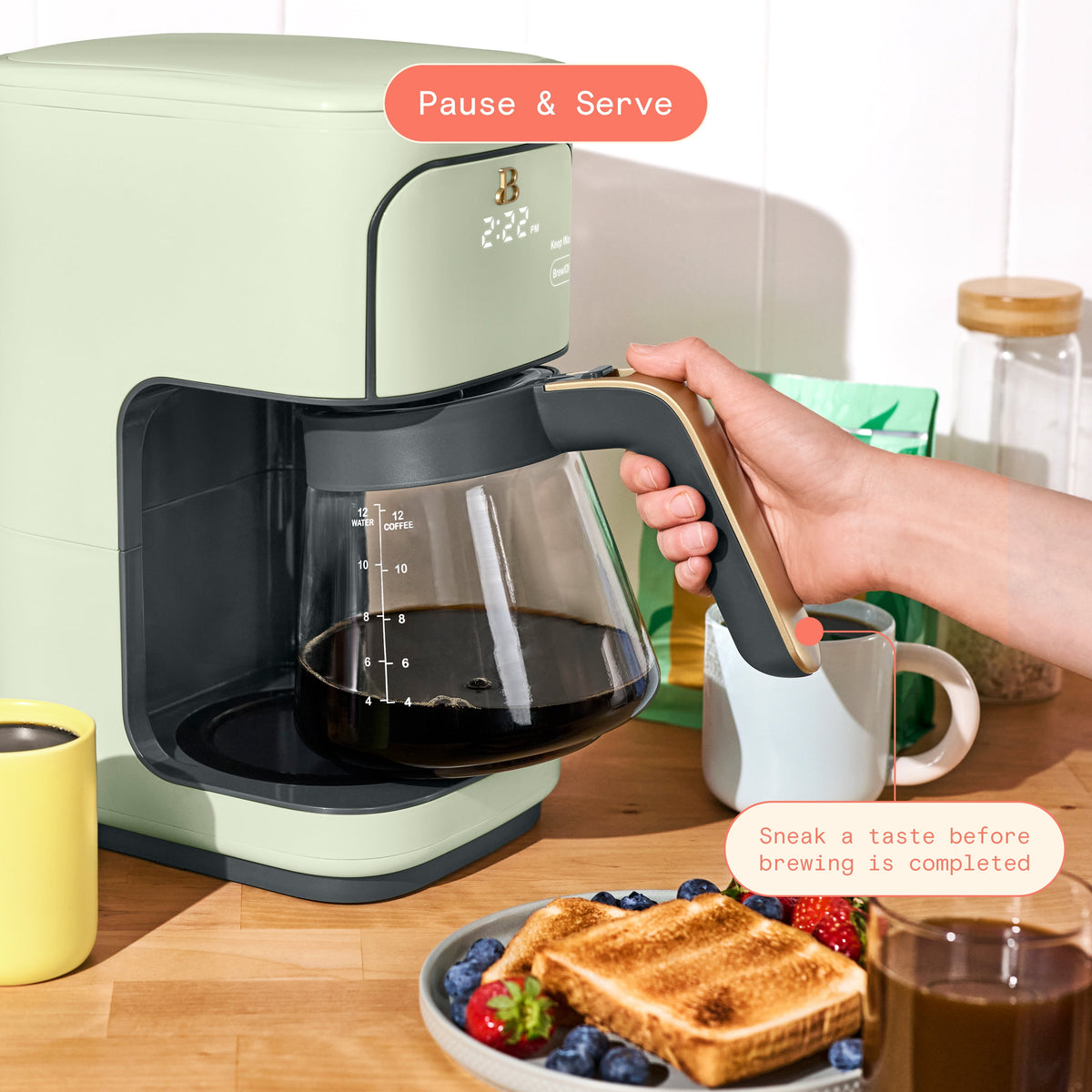 Beautiful by Drew Barrymore 12-Cup Programmable Coffee Maker, White Icing