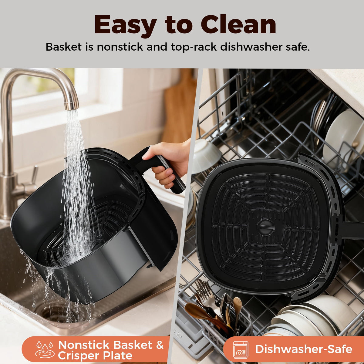4QT Air Fryer with 8 Cooking Presets, Air Fry, Roast, Bake, Reheat, Dehydrate, Flip Reminder, 1200W, 140-400°F, Compact Design