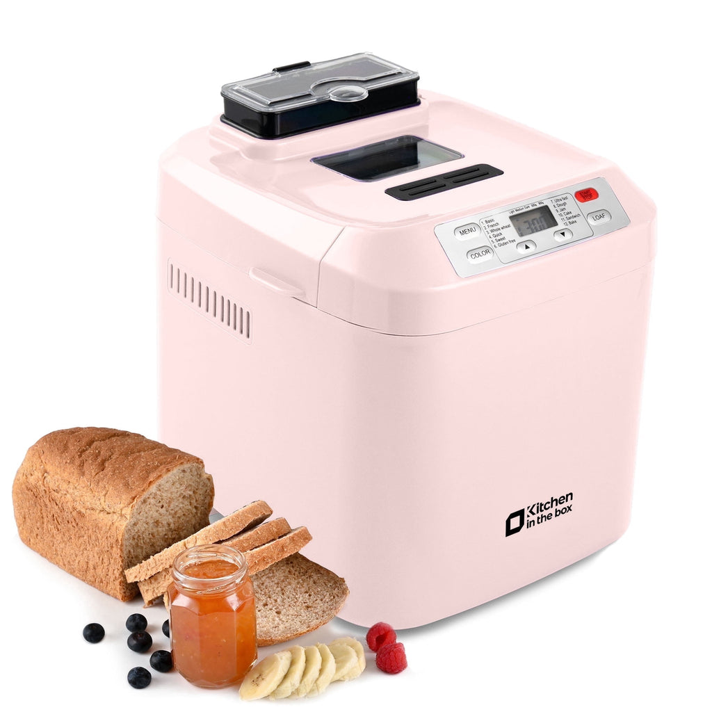 Kitchen in the Box 2lb Bread Maker with Auto Fruit Nut Dispenser, 12-in-1 Gluten-Free Bread Machine, 13H Delay Timer, Nonstick Pan, Keep Warm, White