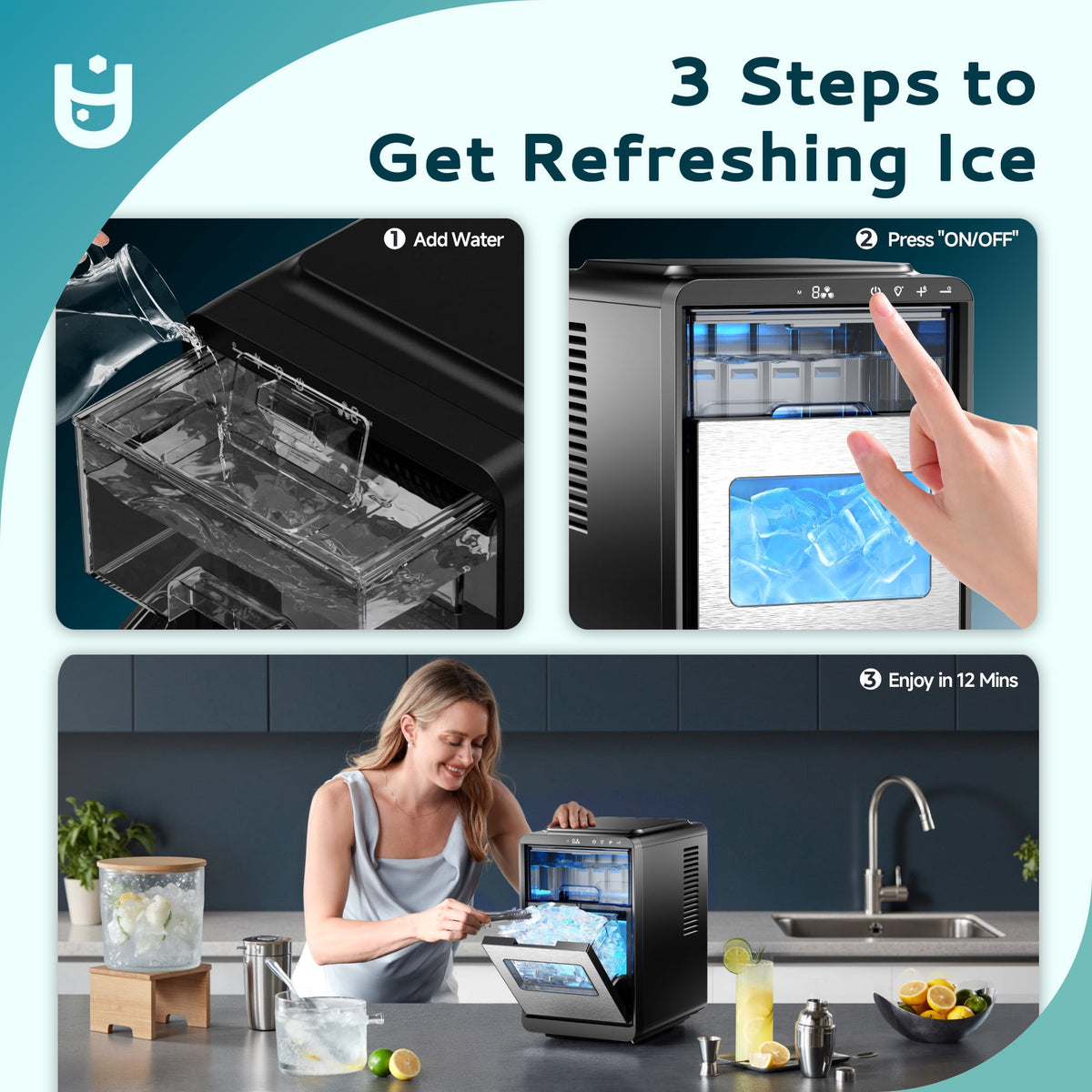 EUHOMY Countertop Nugget Ice Maker, 35lbs/24H Chewable Ice Machine, Self-Cleaning, Quiet Operation, Portable for Home, Office, Bar & RV, Black
