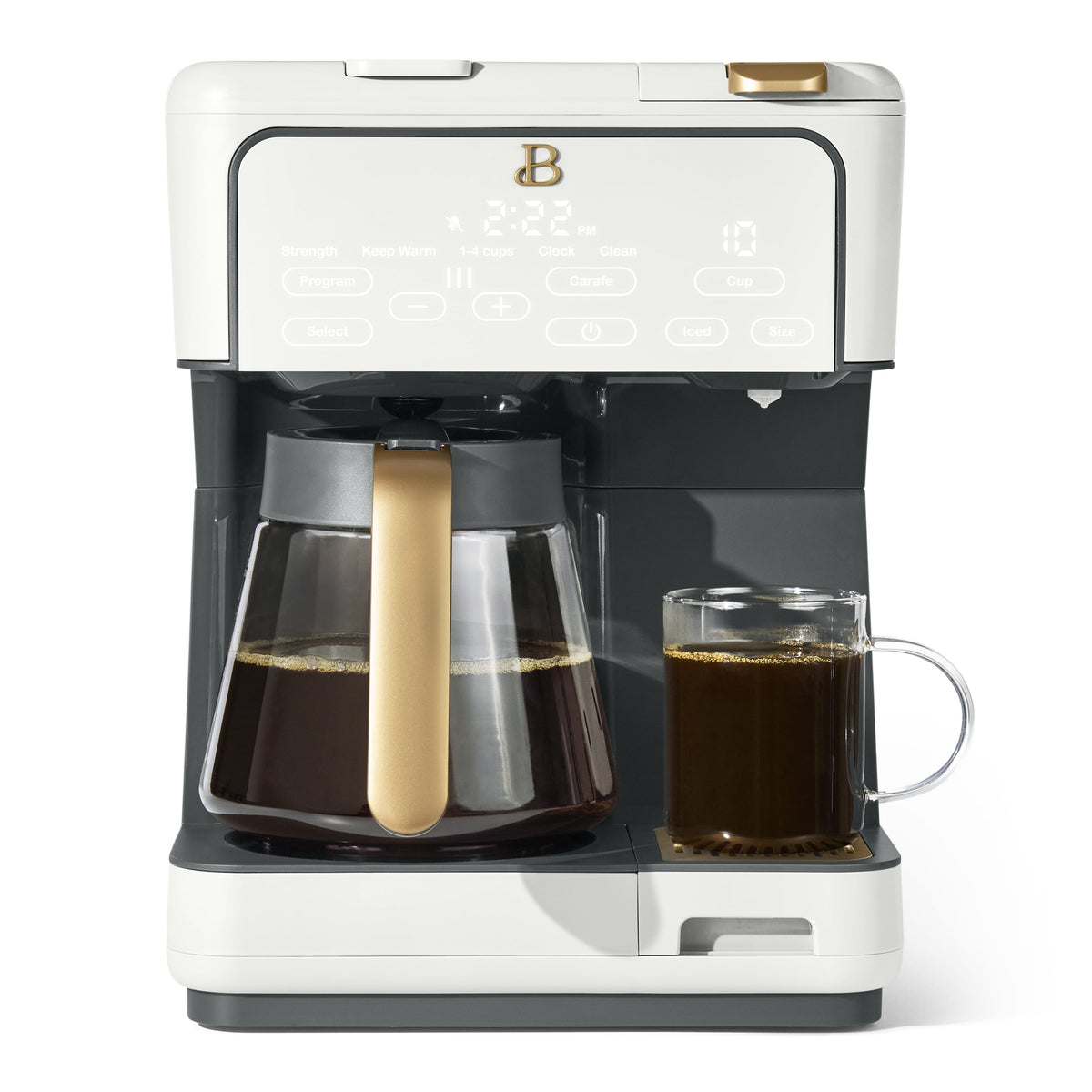 Beautiful by Drew Barrymore Multi-Brew 12-Cup Programmable Drip & Single-Serve Coffee Maker, White Icing
