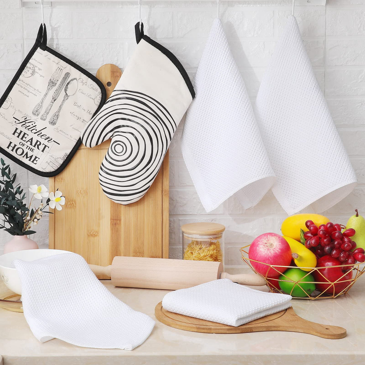 Smiry 100% Cotton Waffle Weave Kitchen Dish Towels, Ultra Soft Absorbent Quick Drying Cleaning Towel, 13x28 Inches, 4-Pack, Dark Grey