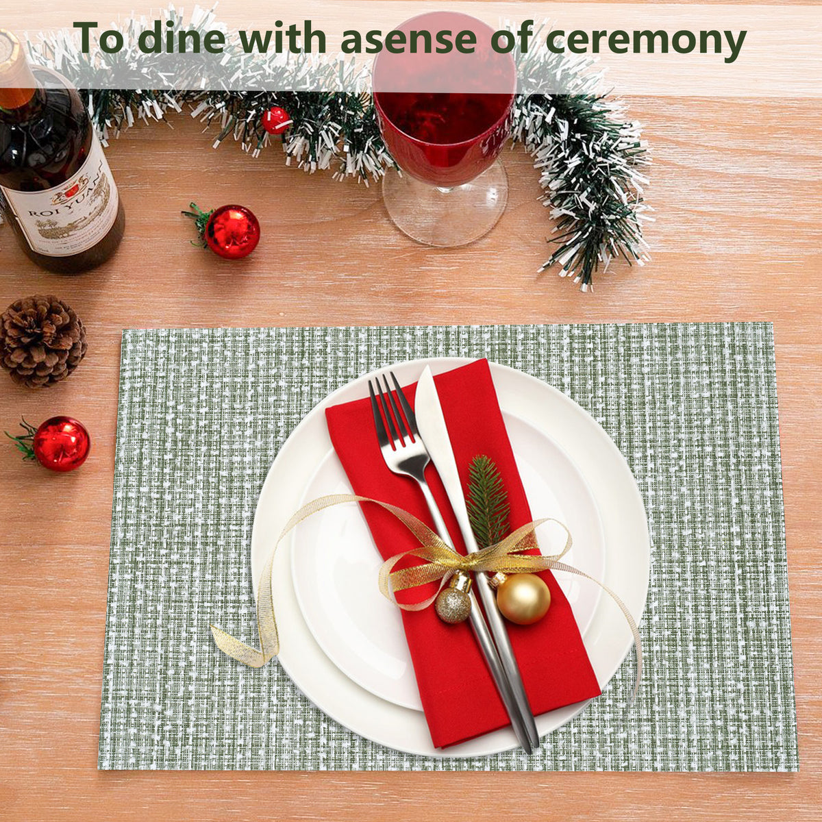VCVCOO Navy Blue Placemats Set of 4 - Easy Clean Washable PVC Vinyl Placemats - Wipeable Heat Resistant Woven Table Mats for Dining Table - 12x18 inch