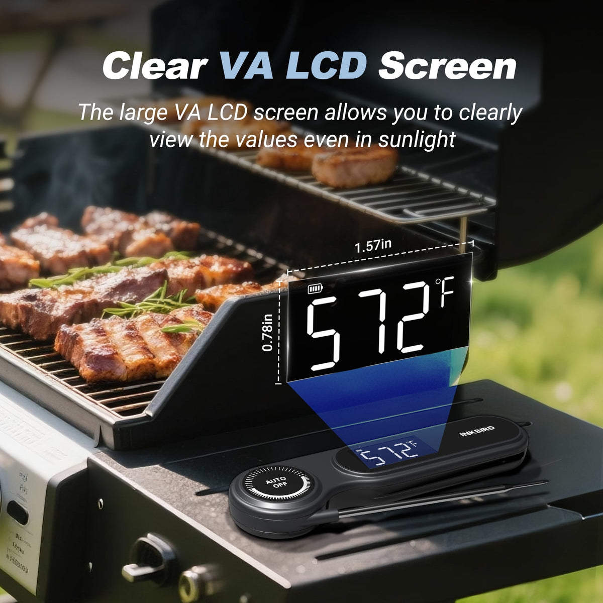 INKBIRD Meat Thermometer with Stainless Steel Probe and LCD Display, Foldable Probe Instant Read Waterproof Digital Food Thermometer , -58°F to 572°F