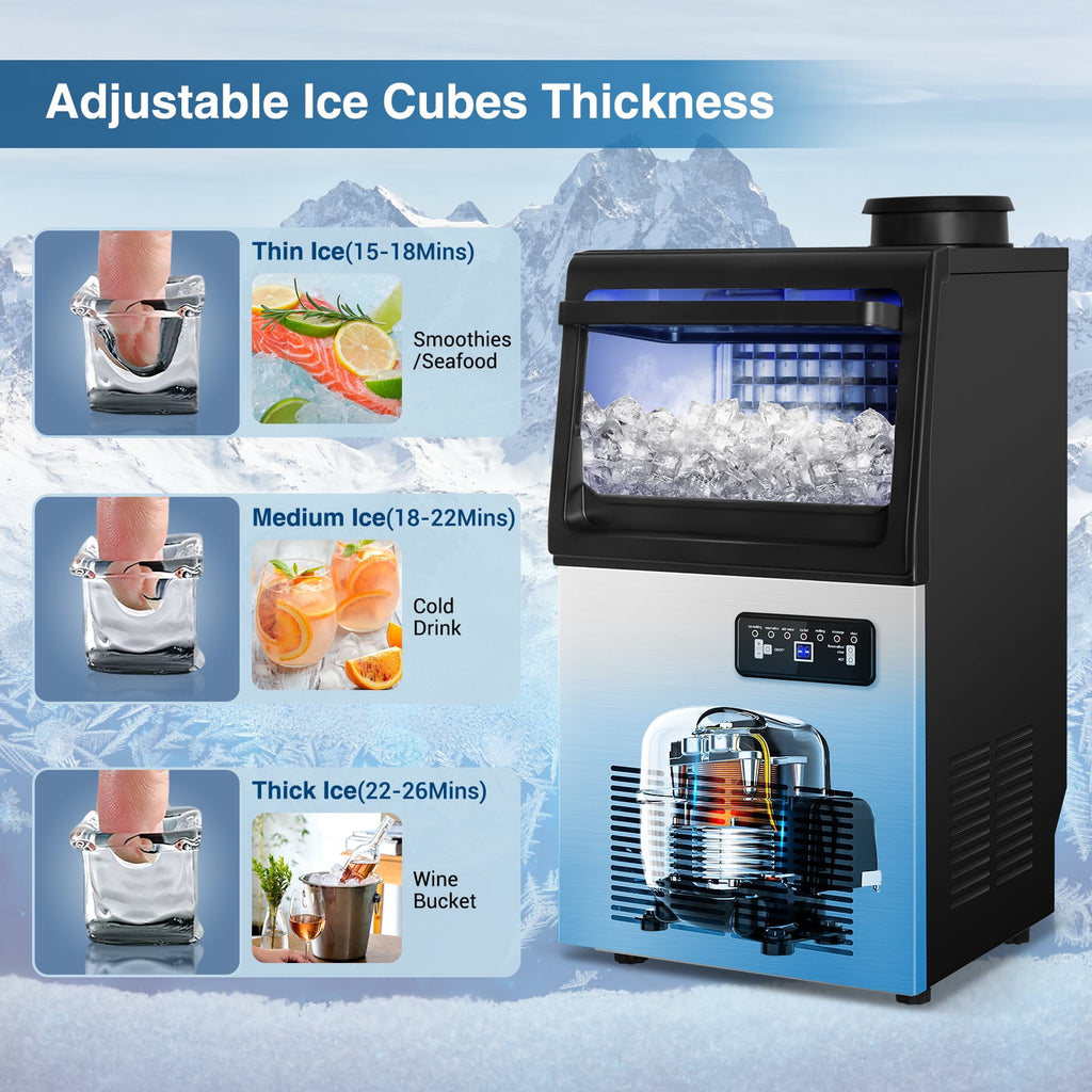 TITTLA Commercial Ice Maker 88Lbs/24H,Freestanding Built-in Ice Machine with 23 lbs Storage,5x9 Cubed Ice,Stainless Steel