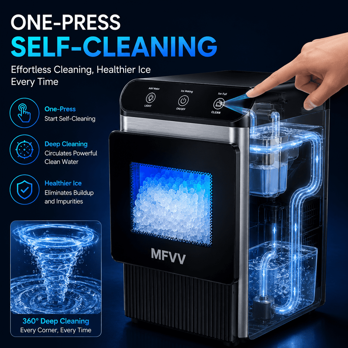 Nugget Ice Maker Countertop 38lbs/Day, Soft Chewable Pebble Ice Ready in 6 Mins, Compact Self-Cleaning Portable Ice Machine, Quiet 42dB, Stainless Steel with LED for Home Kitchen Office RV