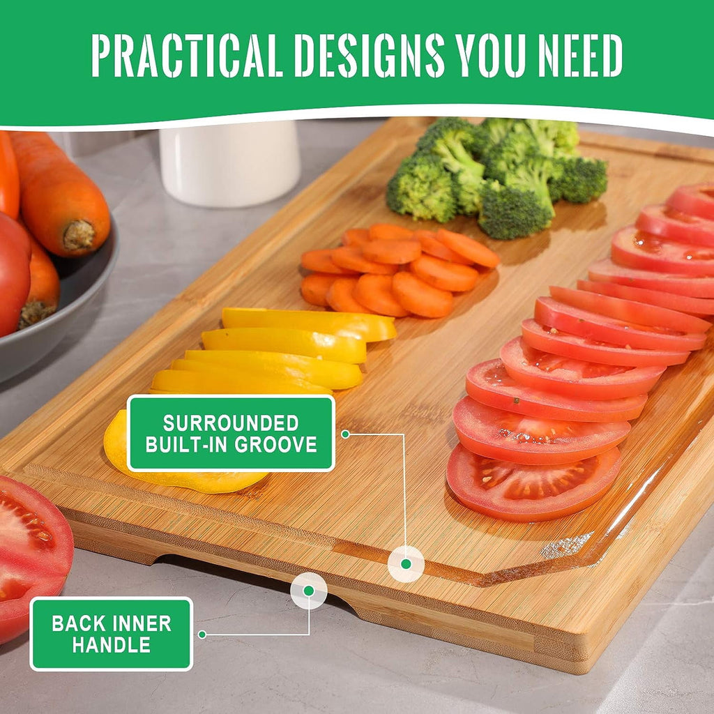 18” x 12” Cadley Bamboo Cutting Board for Kitchen, Extra Large Wooden Chopping Board with Juice Groove and Hanging Hole, Heavy Duty Cutting Board.