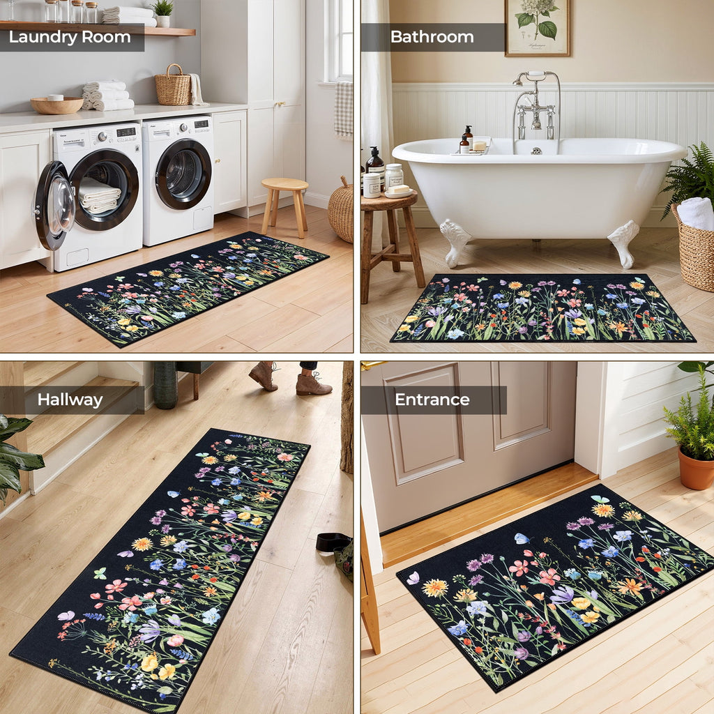 Findosom Floral Non-Slip Kitchen Rugs Set of 3,Washable Kitchen Mat Farmhouse Kitchen Floor Mats Runner for Home Sink Entrance Laundry Hallway,20"x32"+20"x47"+20"x59" Beige