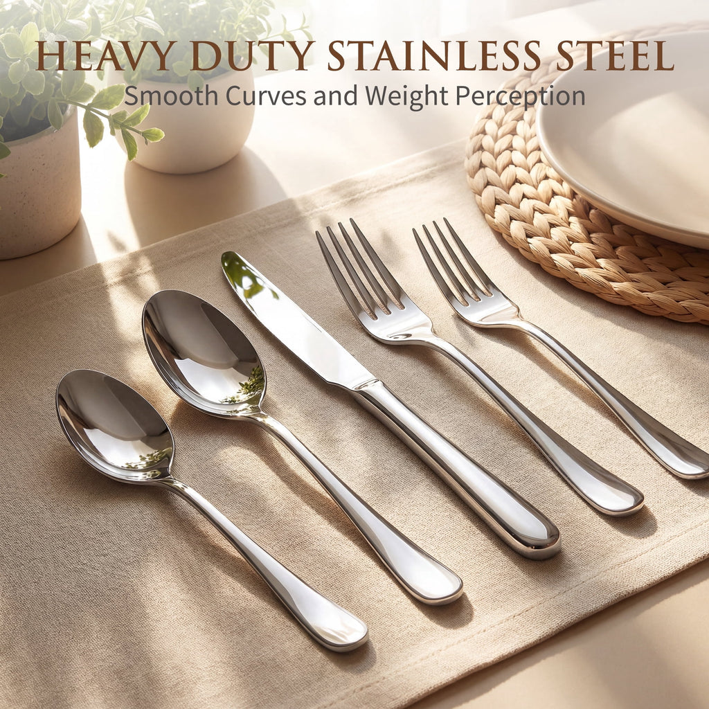 Kikcoin Silverware Set for 8, 49 Pcs Stainless Steel Flatware Set, Mirror Polished Tableware Cutlery for Home, Restaurant, Dishwasher Safe