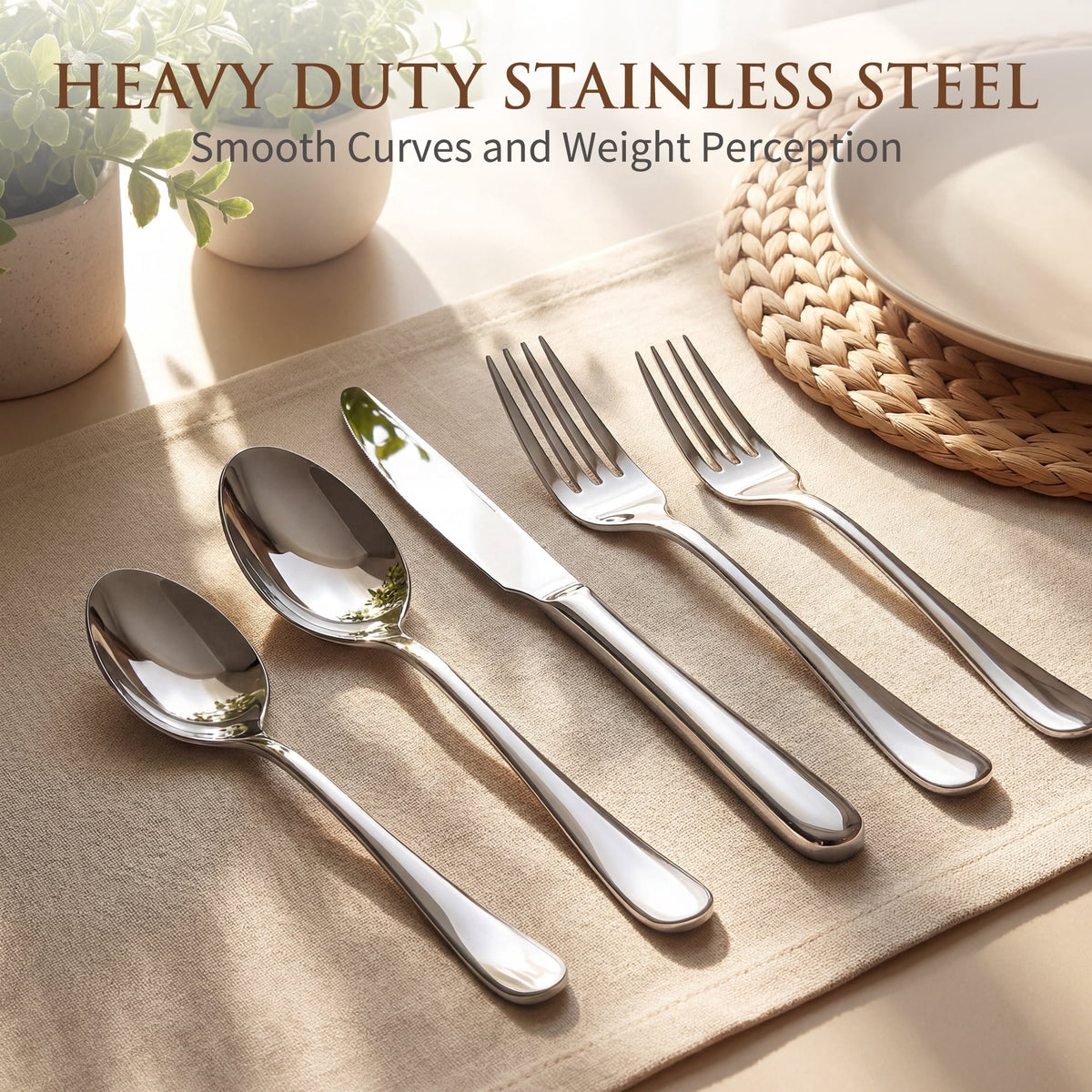 Kikcoin Silverware Set for 8, 49 Pcs Stainless Steel Flatware Set, Mirror Polished Tableware Cutlery for Home, Restaurant, Dishwasher Safe