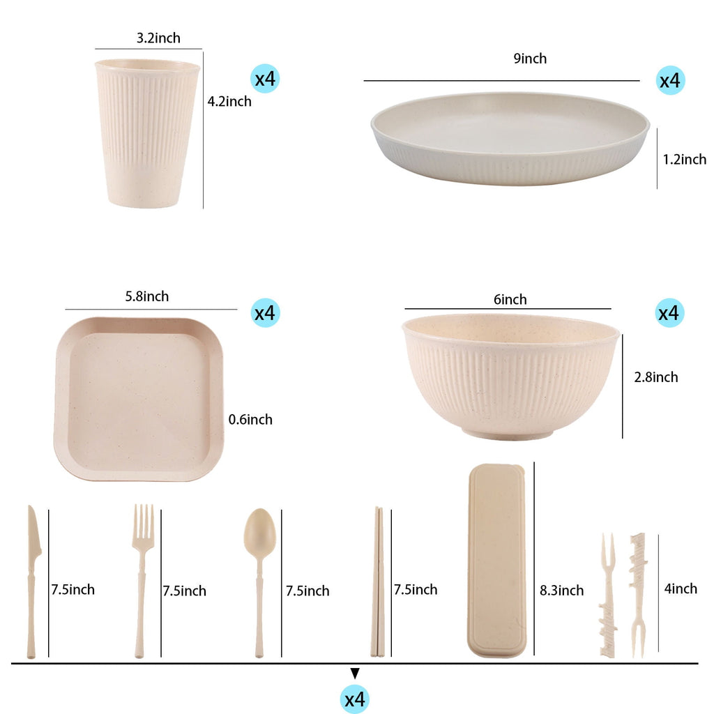Soulgenix Wheat Straw Dinnerware Set, 48 Piece Plastic Plates and Bowls Sets for Microwave & Dishwasher Safe, Unbreakable Reusable Dish Set for Home, Dorm, Picnic, Black