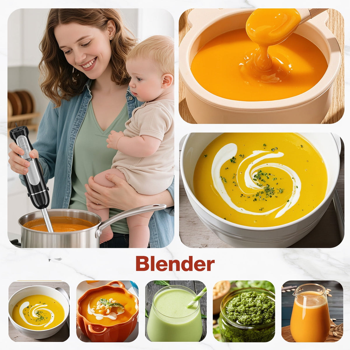 1100W Immersion Blender, 21-Speed Hand Blender with Turbo Mode, 5-in-1 Stick Blender for Smoothies, Baby Food, Soups, Purees, Black