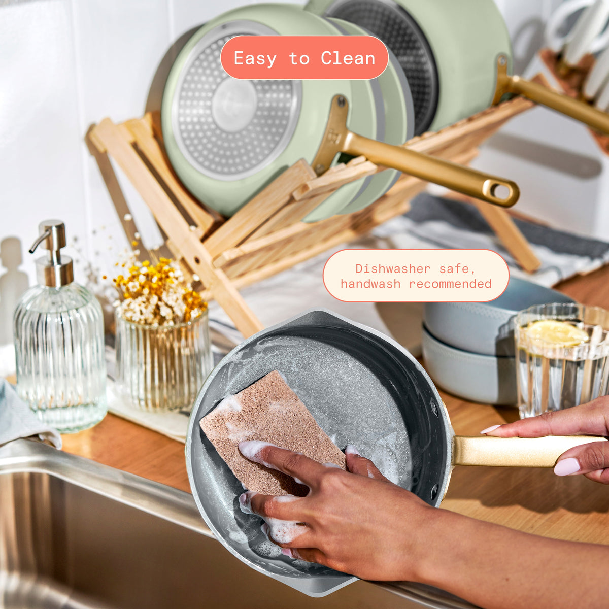 Beautiful 12-Piece Cookware Set, Pots and Pans with Strainer Lids and EverGood Ceramic Nonstick Coating, White Icing by Drew Barrymore