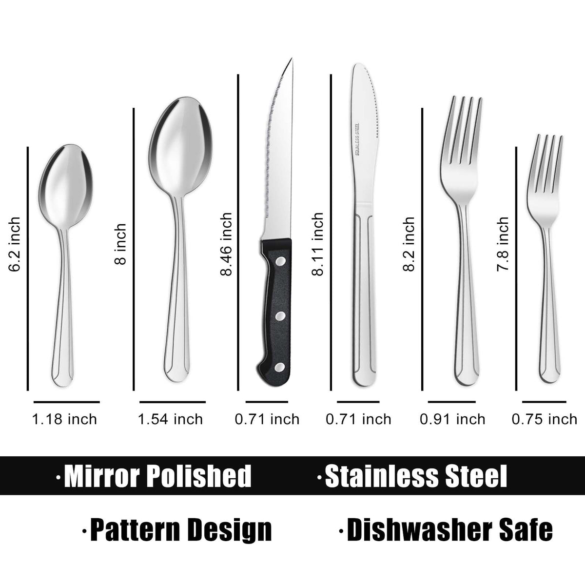 Bestdin 72 Pieces Silverware Set with Steak Knives, Stainless Steel Pattern Design Cutlery Set for 12, Flatware Set Mirror Polished, Tableware Set for Home Kitchen Restaurant Hotel, Dishwasher Safe