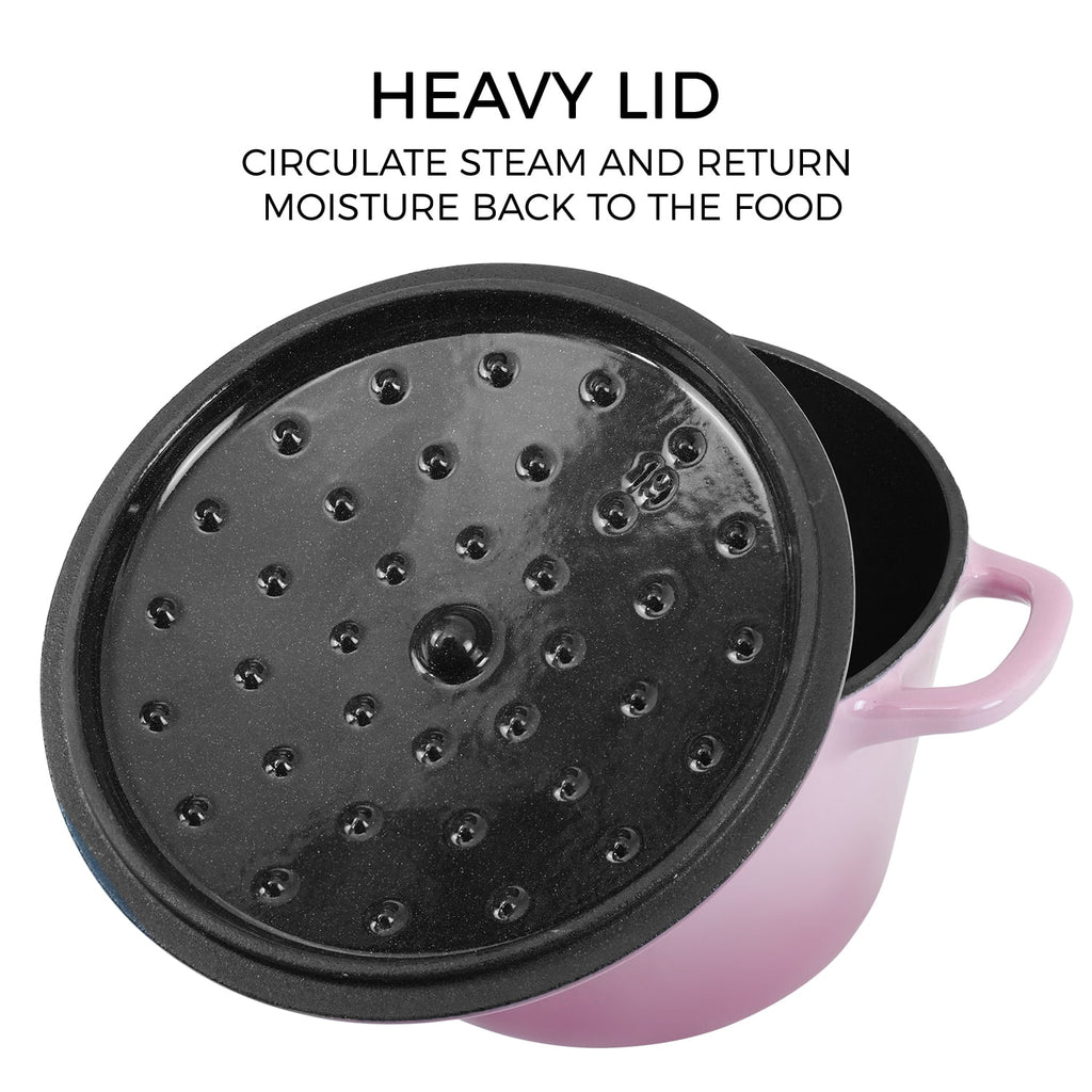 Flavehc Dutch Oven Pot with Lid 2.8 qt Cast Iron Dutch Oven for Bread Baking Slateblue Enameled Cast Iron Rice Pot with Handels