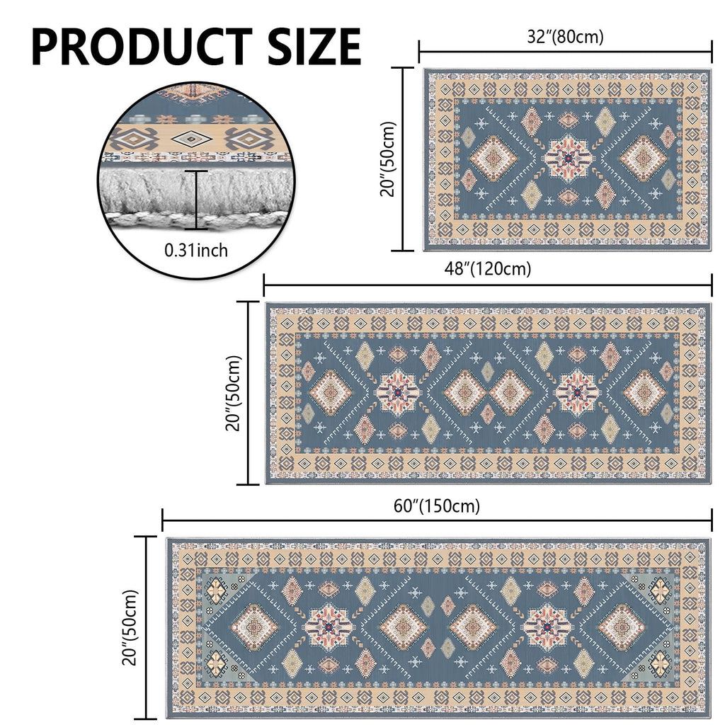 TECHVIDA Kitchen Rug Set 3 Piece,Non Slip Machine Washable Kitchen Mats, Farmhouse Hallway Doormat for Home Floor and Living Room,Gray