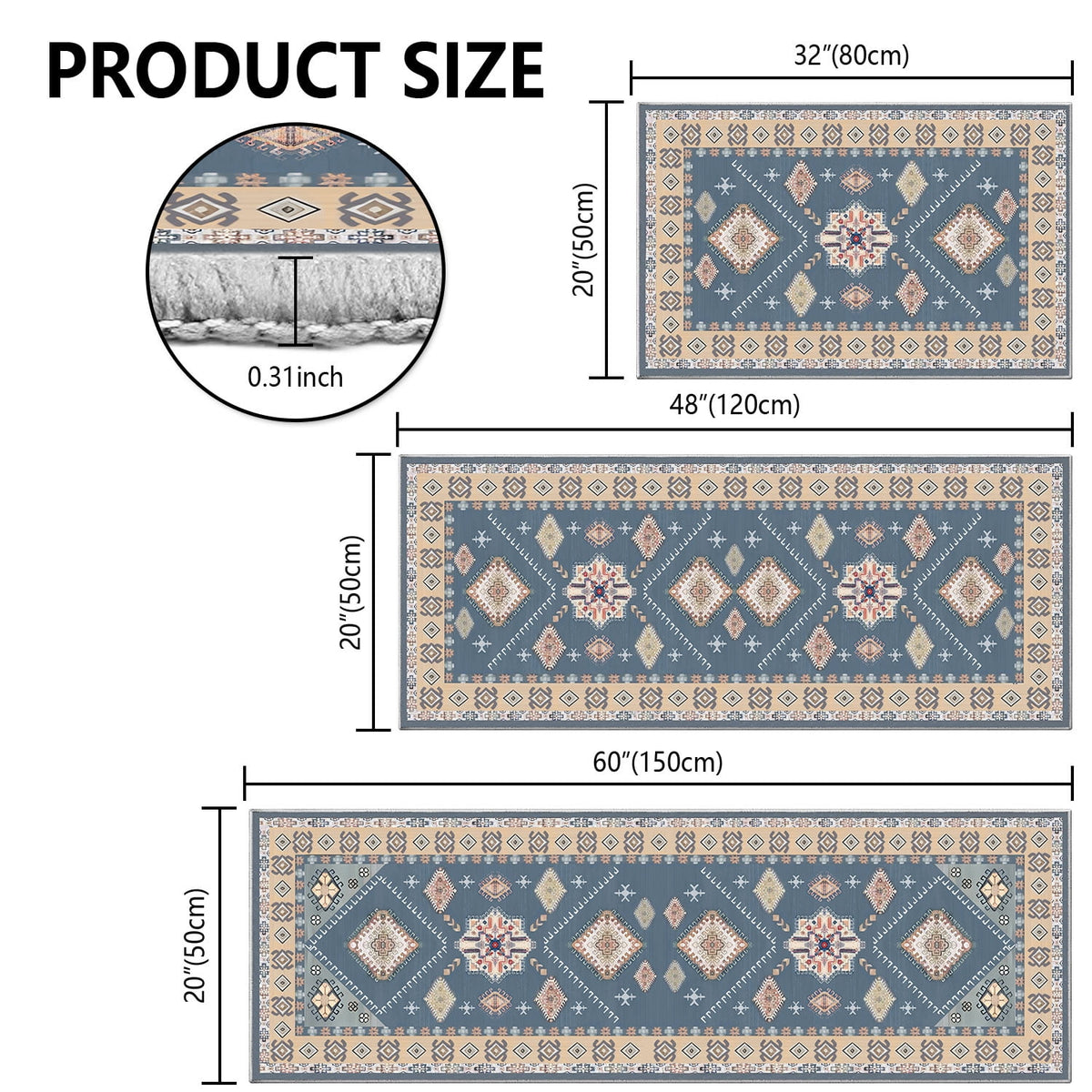 TECHVIDA Kitchen Rug Set 3 Piece,Non Slip Machine Washable Kitchen Mats, Farmhouse Hallway Doormat for Home Floor and Living Room,Gray