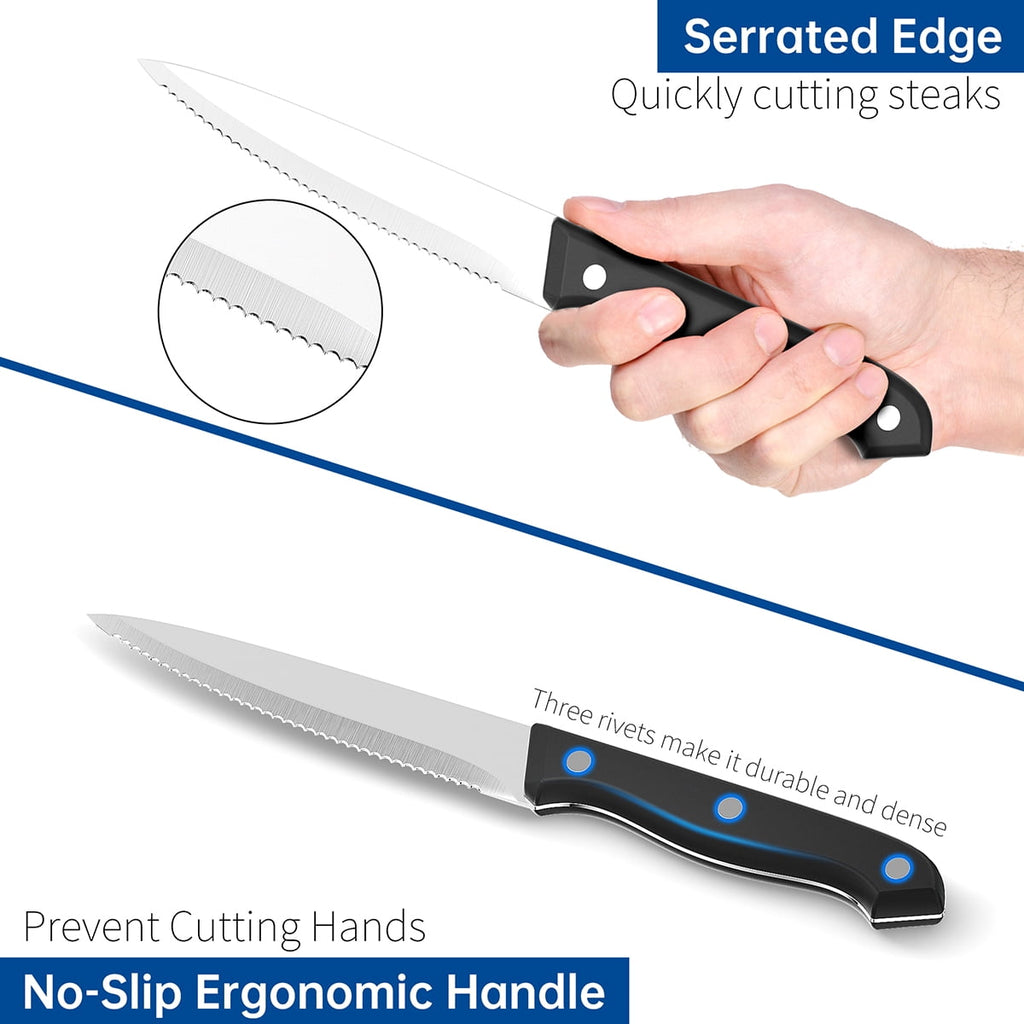 GPED Steak Knives Set of 8, 4.5-inch Serrated Steak Knife Set, Ultra Sharp Stainless Steel Triple Rivet Collection Kitchen Steak Knife Set, Non-Stick & Rust-Resistant Dinner Knives