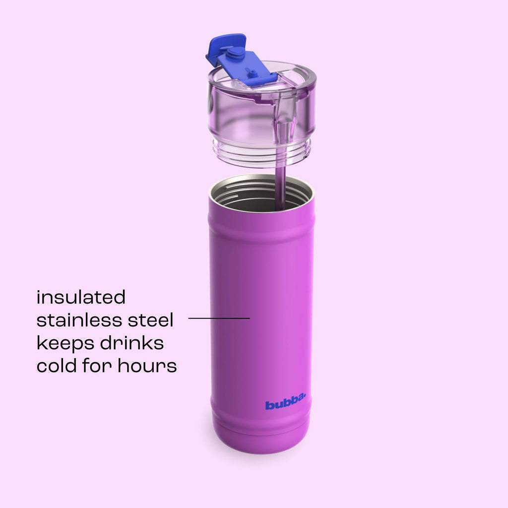 Bubba 32oz DualSip Insulated Stainless Steel Water Bottle with Straw & Sip Lid, Moodbooster Purple/Blue
