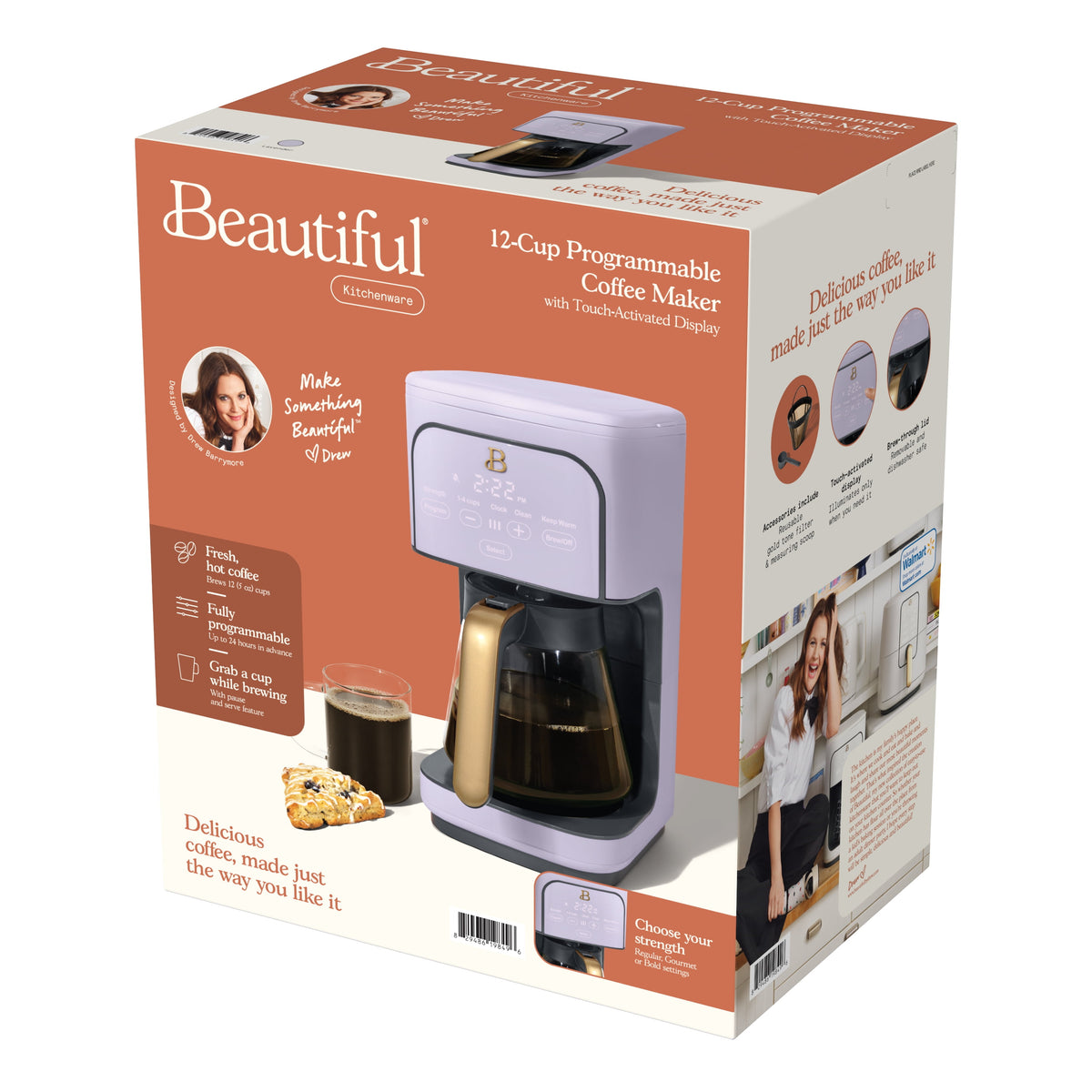 Beautiful by Drew Barrymore 12-Cup Programmable Coffee Maker, White Icing