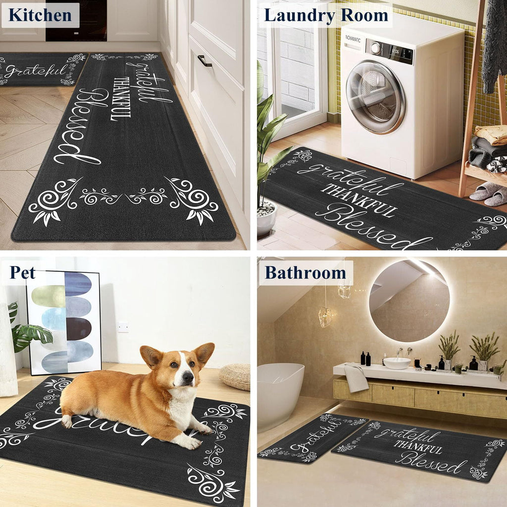 Findosom 2pcs Kitchen Rug Set, 18"x30"+18"x47" Non-slip Anti-Fatigue Kitchen Mats Farmhouse Waterproof Kitchen Runner,Ergonomic Comfort Cushioned Standing Mat for Floor,Home,Office,Sink,Laundry Blue