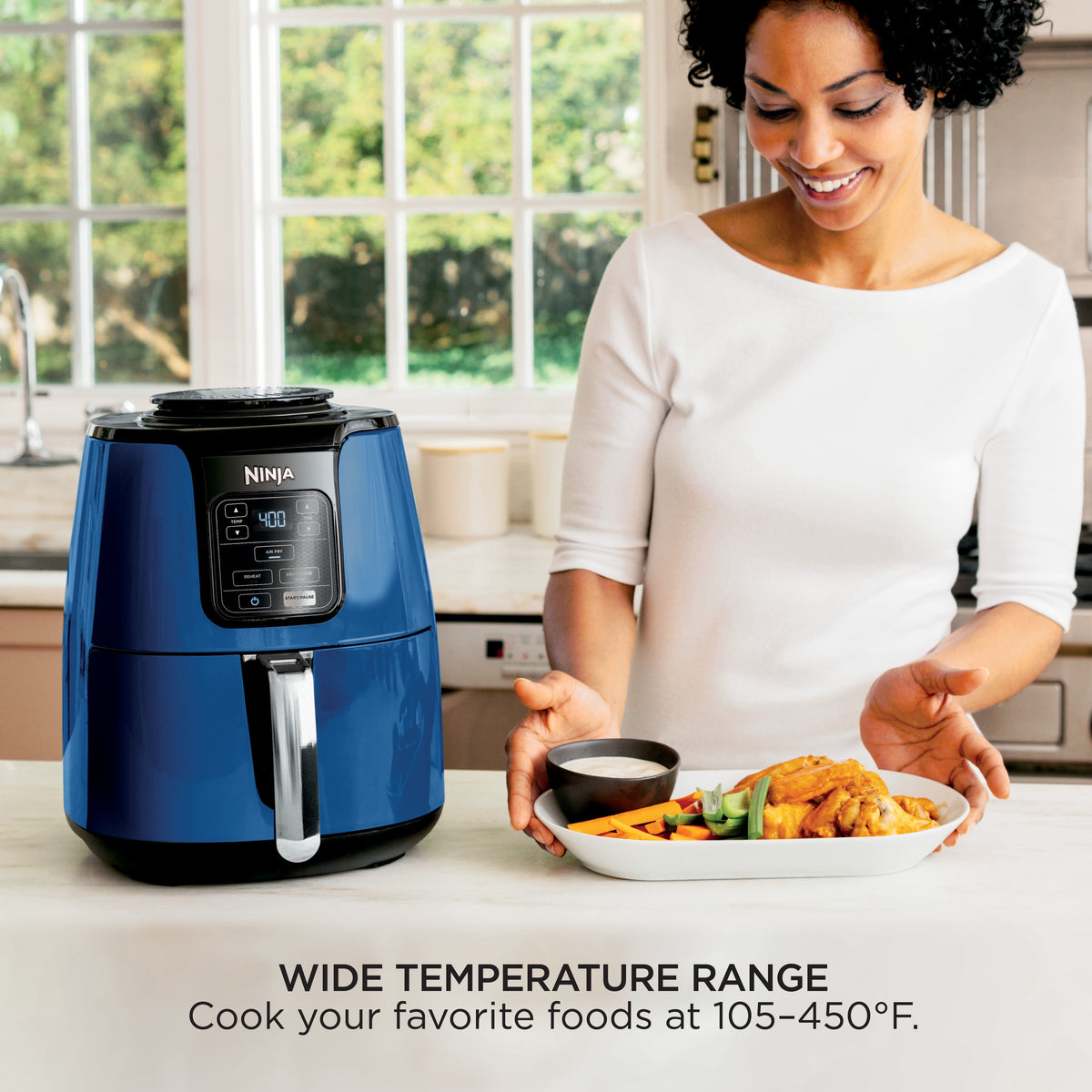 Ninja Air Fryer 4-Qt, 3-in-1, Air Fry Reheat Dehydrate, Nonstick, Dishwasher Safe, Compact, AF100WMWH White