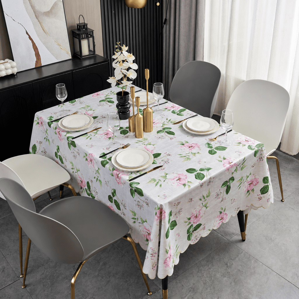 Verolix 84 x 60 inch Rectangular Tablecloth, Featuring Pink Floral Leaf Pattern, Made from Polyester Fabric for Dining Kitchen Home Decor