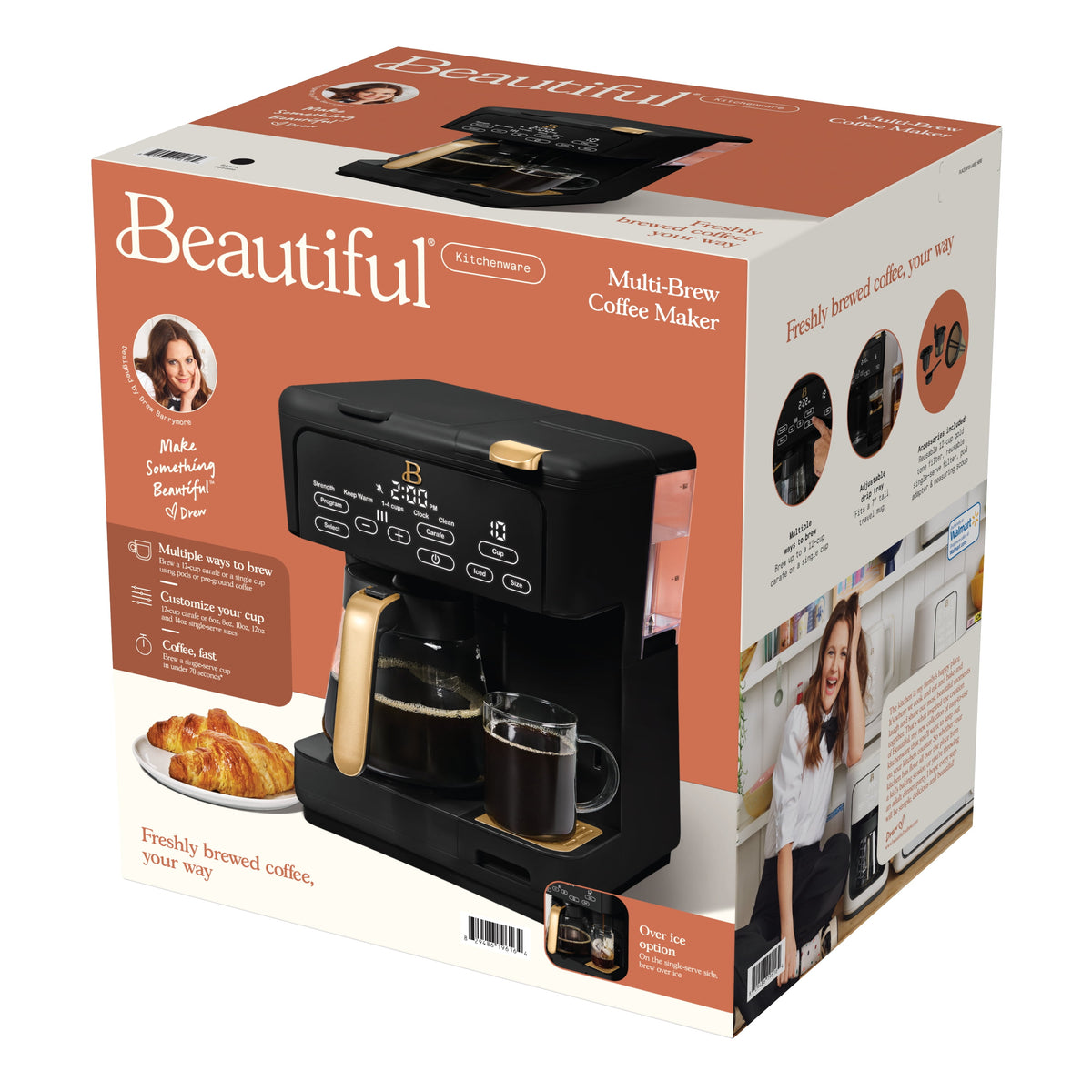 Beautiful by Drew Barrymore Multi-Brew 12-Cup Programmable Drip & Single-Serve Coffee Maker, White Icing