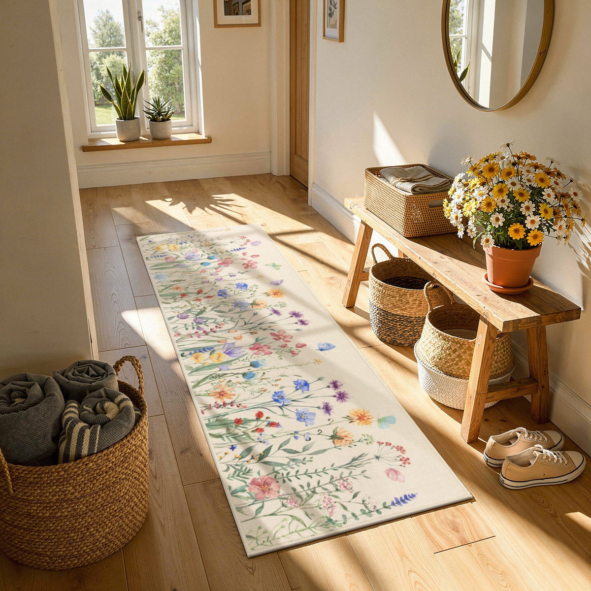 Findosom Floral Non-Slip Kitchen Rugs Set of 3,Washable Kitchen Mat Farmhouse Kitchen Floor Mats Runner for Home Sink Entrance Laundry Hallway,20"x32"+20"x47"+20"x59" Beige