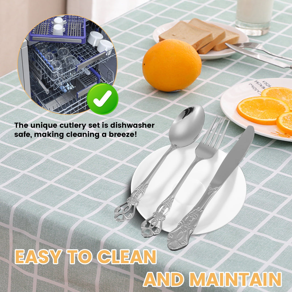 Jetcloudlive 20 Pcs Gold Silverware Set,Retro Royal Stainless Steel Flatware Utensil Sets for 4,Gold Luxury Cutlery Set Includes Forks Spoons Knives,Mirror Polished,Dishwasher Safe
