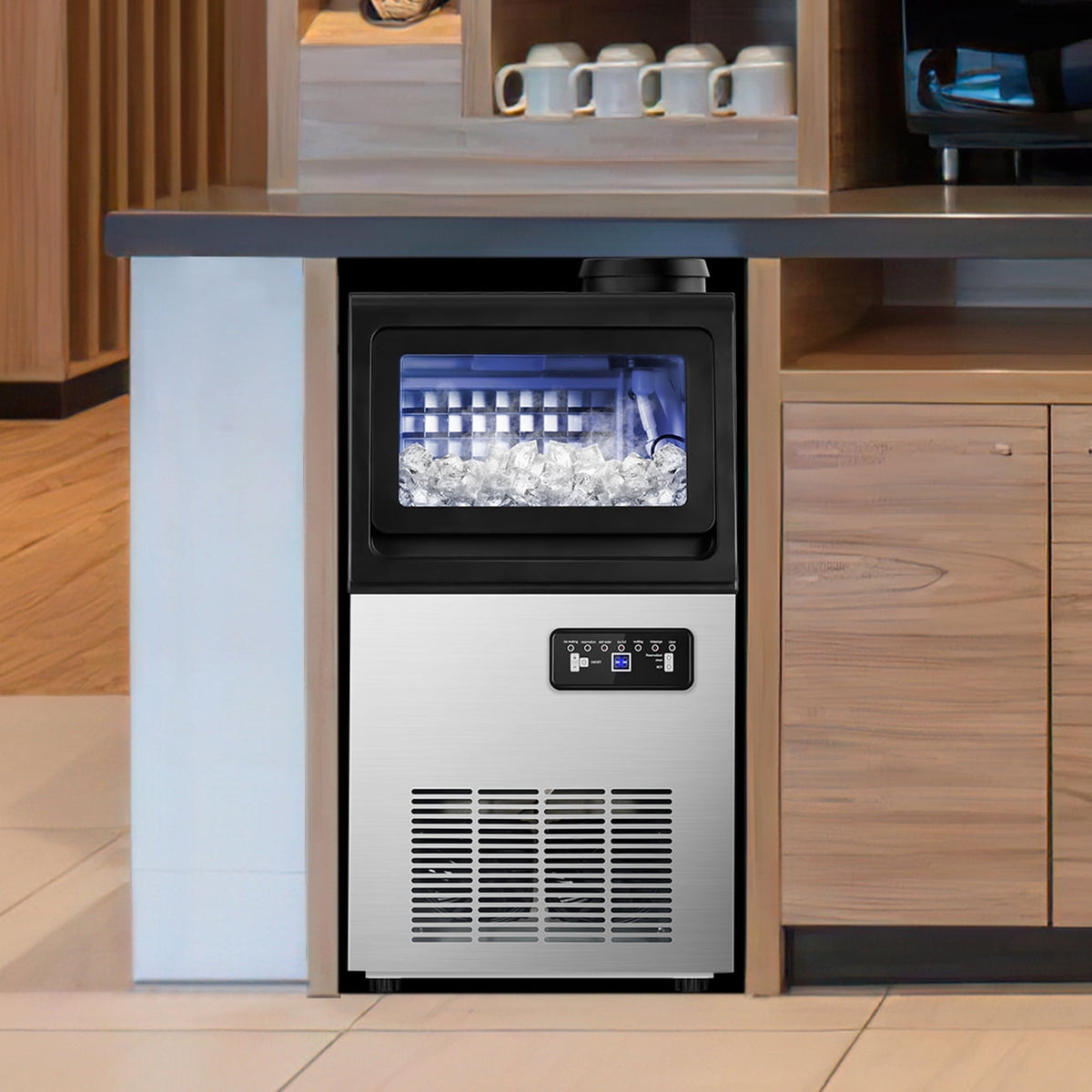 TITTLA Commercial Ice Maker 88Lbs/24H,Freestanding Built-in Ice Machine with 23 lbs Storage,5x9 Cubed Ice,Stainless Steel
