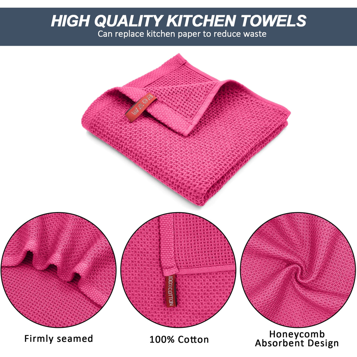Homieway 6 Pack 100% Cotton Dish Towels, Waffle Weave Dish Cloths for Washing Dishes, Quick Drying Kitchen Dish Towels Rags, 12x12 Inches, Mixed Color