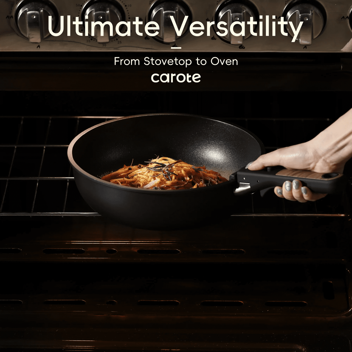 Carote 24-Piece Nonstick Cookware Set, Pots and Pans Set with Detachable Handle, Induction Compatible, Oven & Dishwasher Safe, Black