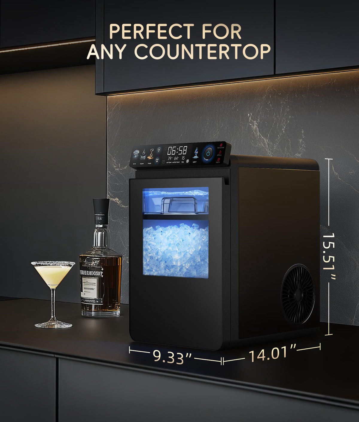 Ecozy Chillio Nugget Ice Maker Countertop with App Control, Smart Pebble Sonic Ice Machine, 44LBS/24H Soft Chewable Pellet Ice