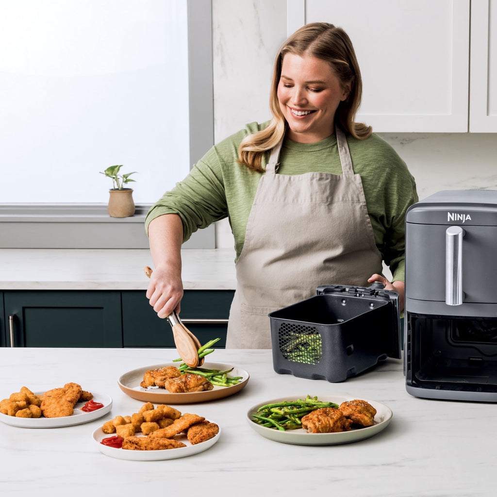 Ninja DoubleStack Air Fryer 8-Qt, 2 Baskets, Cook 4 Foods at Once, Space Saving, 4-in-1, SL200 Black