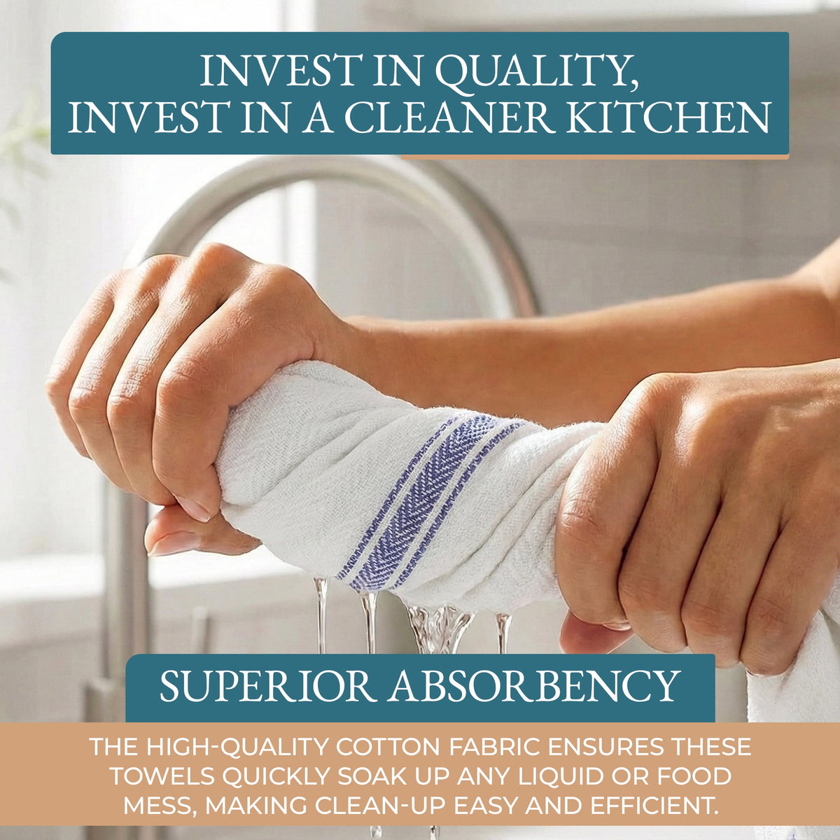 Kitchen Towels Set - 100% Pure Cotton Super Absorbent Hand Towel, Grey Tea Towels, Soft & Durable, Pack of 12 – 15”x25”, Grey Stripe