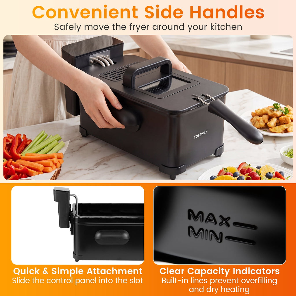 Costway Electric Deep Fryer 3.2 QT/12-Cup Stainless Steel 1700W with Frying Basket Silver