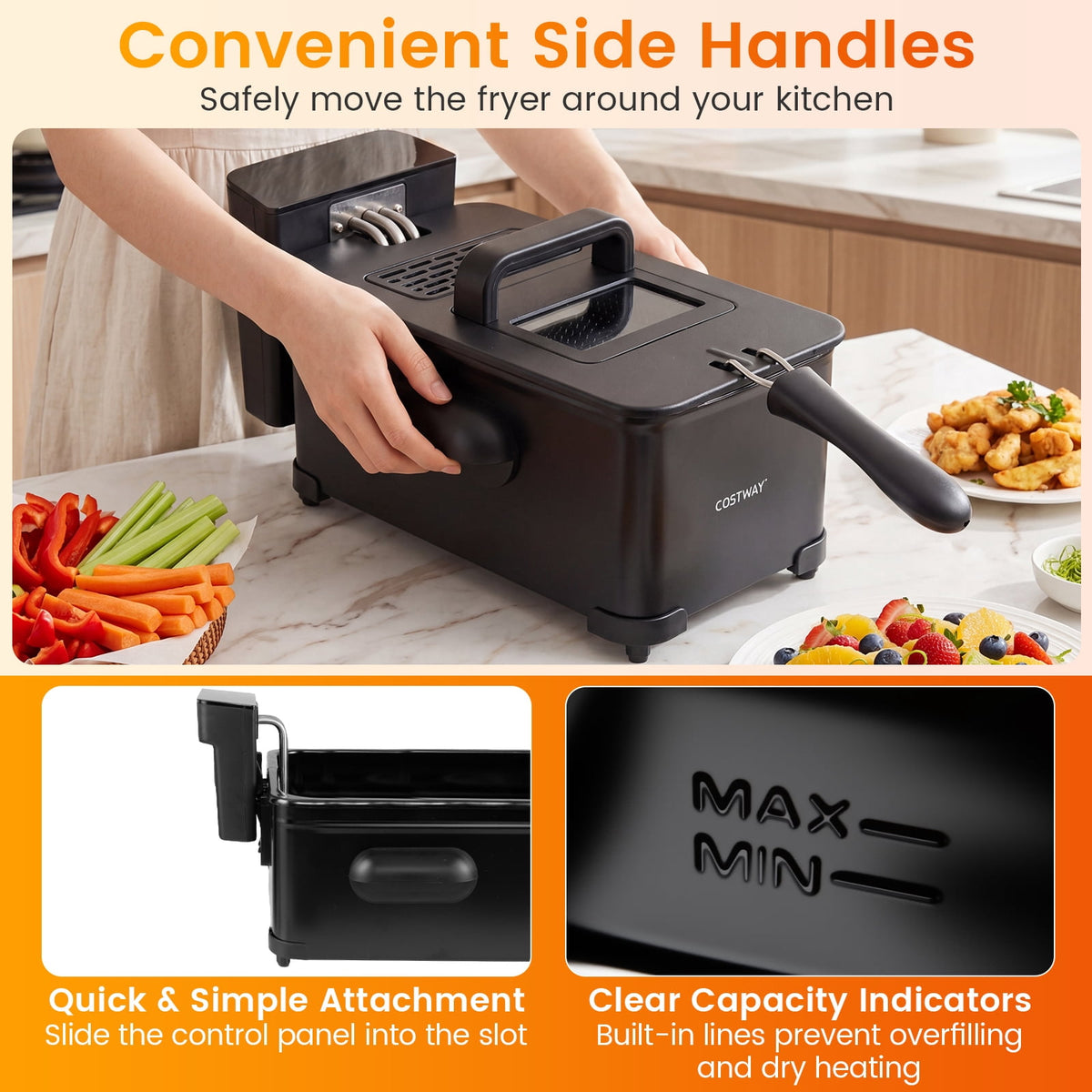 Costway Electric Deep Fryer 3.2 QT/12-Cup Stainless Steel 1700W with Frying Basket Silver