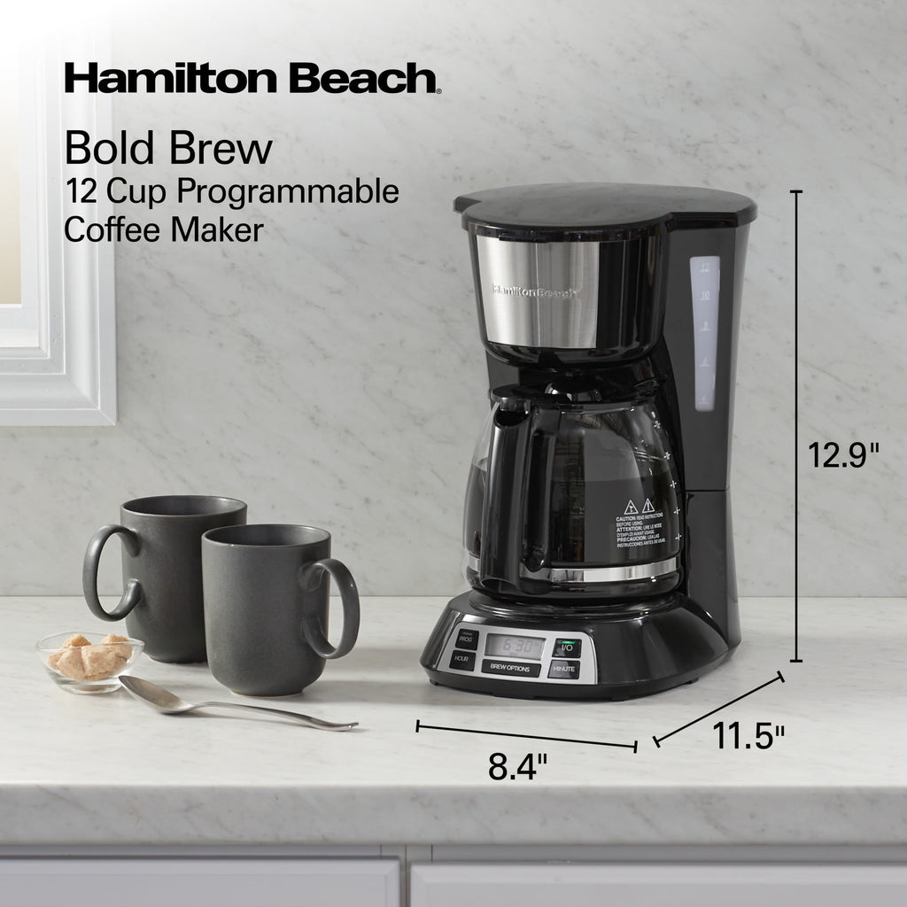 Hamilton Beach Bold Brew 12-Cup Programmable Drip Coffee Maker Machine with Glass Coffee Pot, Black