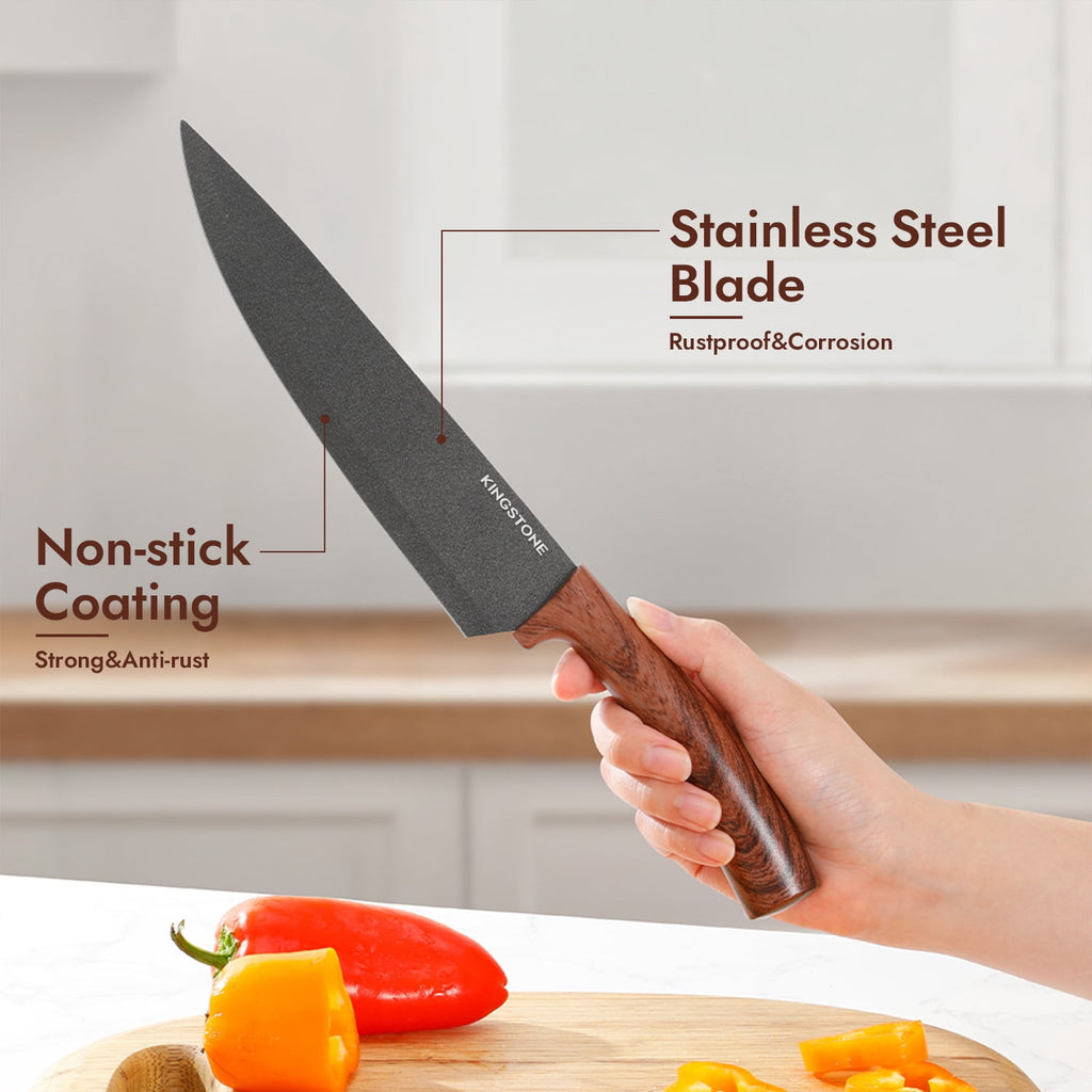 KINGSTONE 7-Piece Kitchen Knife Set with Cutting Board & Sharpener, 408 Stainless Steel Cutlery, Dishwasher Safe Block Set