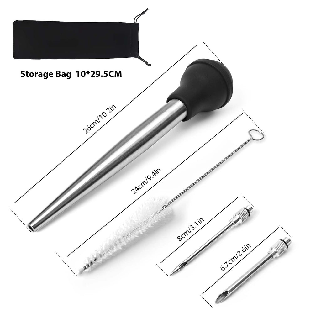 Turkey Baster Stainless Steel Set with Detachable Injector Needle & Cleaning Brush, Meat Injector Syringe for BBQ, Thanksgiving Cooking