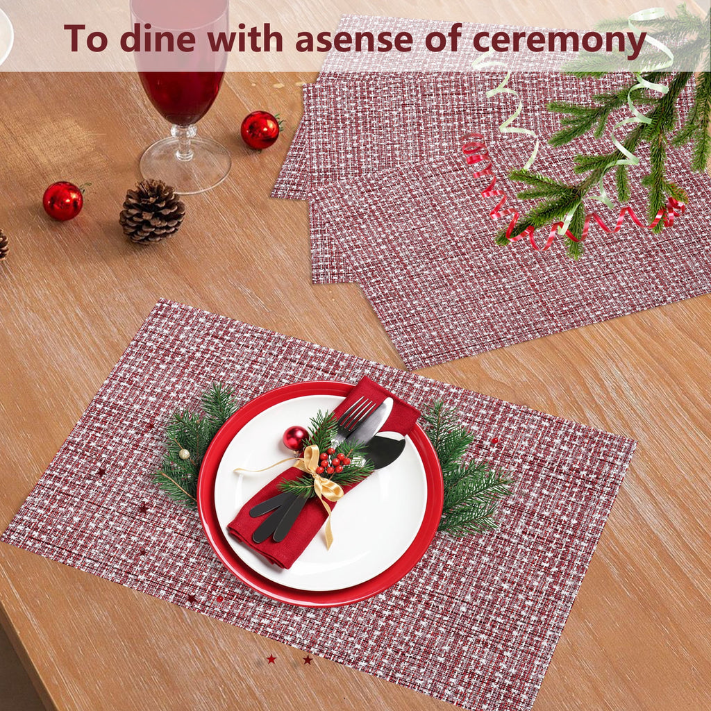 VCVCOO Navy Blue Placemats Set of 4 - Easy Clean Washable PVC Vinyl Placemats - Wipeable Heat Resistant Woven Table Mats for Dining Table - 12x18 inch