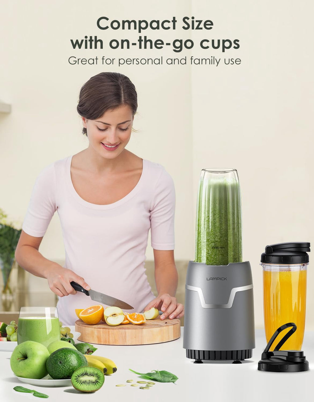 Personal Smoothie Blender, Blenders and Grinder Combo for Kitchen with 2 * 22 Oz To-Go Cup and Lid for Protein Shake, Baby Food, Frozen Drink
