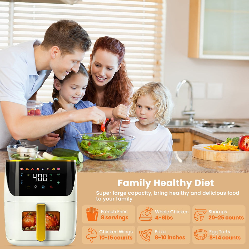 Bluebow Newest Air Fryer Large 8.5 QT, Black, 8 in 1 Touch Screen, Visible Window, 1750W