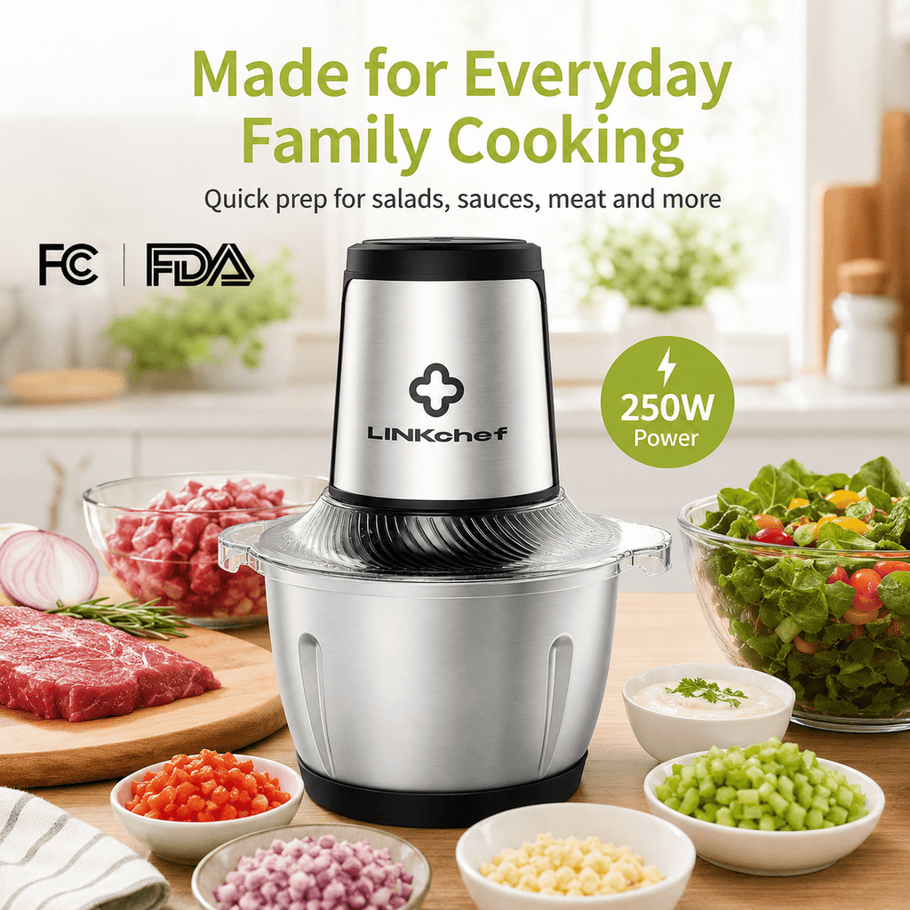 LINKChef 6-Cup Food Processor, Electric Food Chopper & Meat Grinder for Vegetables, Meat & Fruit，Dishwasher Safe